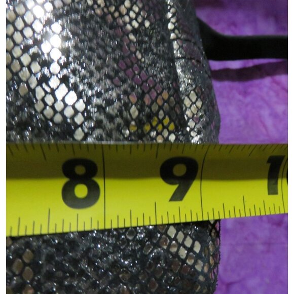 FOSSIL Megan Silver & Black Metallic Python Embossed Leather Backpack & Key - Picture 13 of 15